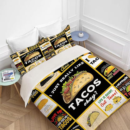 Taco Bedding Set Taco Food Theme Comforter Set for Kids Teens Adults Women Men Taco Duvet Cover Bedroom Decor Soft Full Size Quilt Cover with 2 Pillowcases