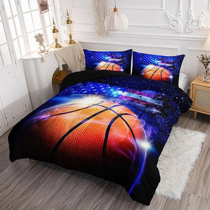 3D Basketball Comforter Set American Flag Printed Bedding Set with 1 Comforter and 2 Pillowcases for Boys and Girls Bedroom All Season(Basketball Full)