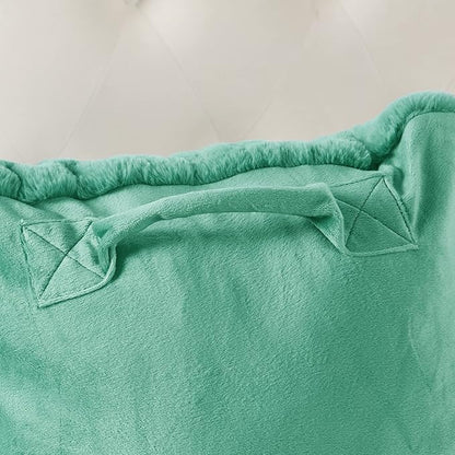 Plush Faux Fur Backrest Reading Bed Rest Pillow with Arms and Pockets for Sitting in Bed Couch Sofa, Back Support Wedge Cushion with Removable Cover, 20" x 18" x 17", Bluish Green