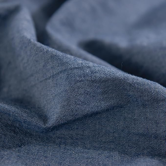 NEXHOME PRO Duvet Cover Full 100% Washed Cotton, Organic Natural Linen Like Textured, Breathable, Durable, Home Bedding Set, Heathered Blue 8090