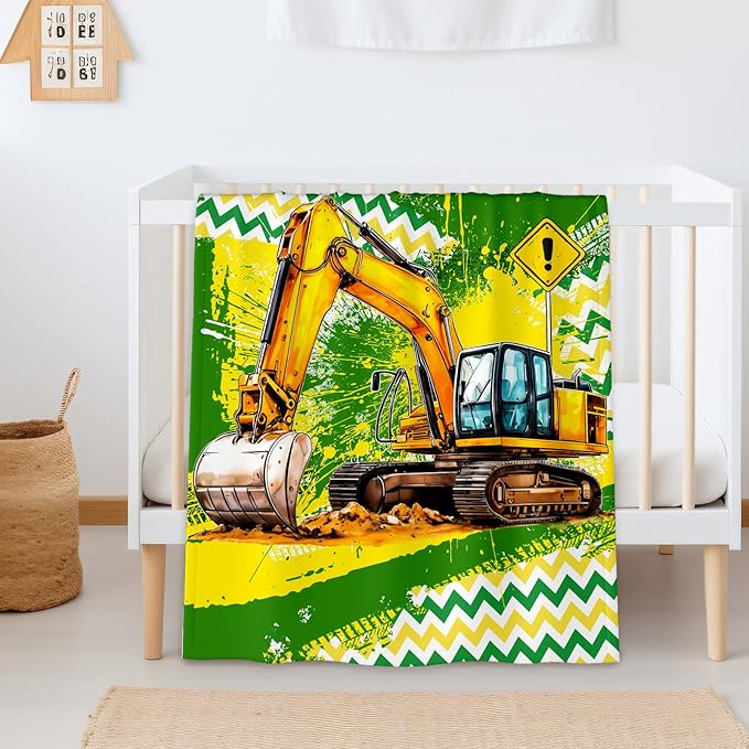 Blanket for Boys, Excavator Throw Blanket Gifts for Kids Teens, 50"x60" Cool Flannel Construction Blankets Gift for Son Cars Lovers Lightweight Throws for Couch Sofa Bed Decor