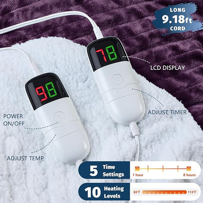 Heated Electric Blanket Queen Size - 84" x 90" Heating Blanket with Dual Control, 10 Heating Levels & 8 Hours Auto Off, Soft Warm Flannel Blanket, Christmas Birthday Gifts for Senior Grandma