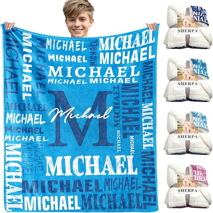 Personalized Blankets for Teen Boys Girls - Printed in USA Custom Blanket with Kid Names Reversible Plush Ultra-Soft Sherpa Fleece Monogrammed Baby Throw Blankets Customized Birthday Gifts for Adults