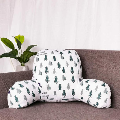 Bohemian Printed Reading Pillow with Support Arms Soft Bed Rest Pillows Back Support Cushion for Kids Reading Watching TV Sitting Up in Bed (23"×16"×10",White Tree)