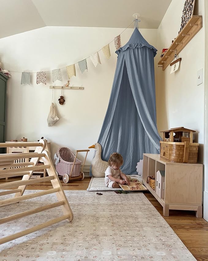 JIKAL Kids Bed Canopy with Ruffles Cotton Hanging Tent Frills Curtain Net for Baby Nursery Room Children Reading Nook Decor