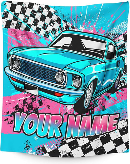 Boys Blanket Gifts Personalized Cars Blankets for Kids Teens Adults - 60" x 80" Custom Name Cool Car Themed Soft Lightweight Flannel Throws for Couch, Sofa, Bedroom Decor