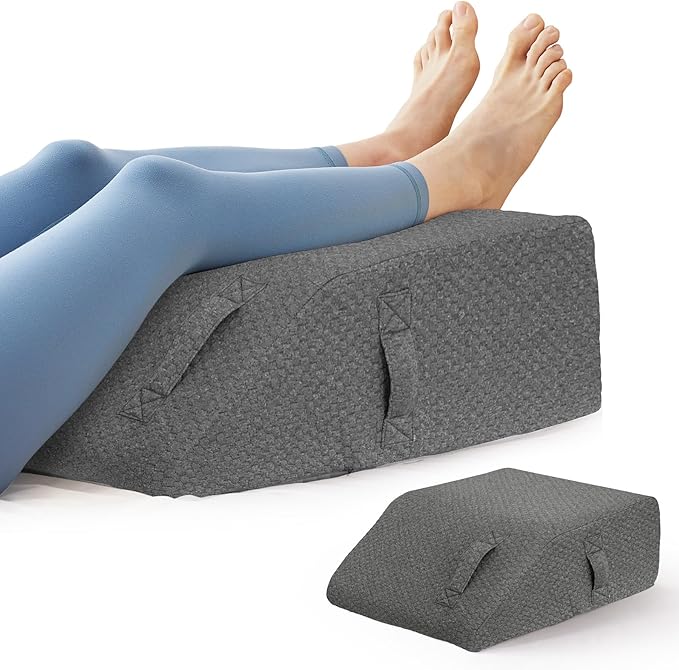 Leg Pillow Elevation Blood Circulation, Leg Elevation Pillows for After Surgery, Swelling, Leg Elevating Pillows with Cover and Handle, Leg Pillow for Pain Relief, 23.6×16.8×8 Inch, Dark Grey