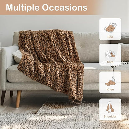 Electric Heated Blanket Twin Size 62”x84”,Soft with 6 Heating Settings 1-10 Hours Auto-Off, One Touch Operation, Machine Washable, Brown Leopard Print
