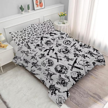 Grey Boys Comforter Set Twin: Nautical Pirates Skull Bedding Set for Boys Kids Men Teen Bed Bedroom Dorm Gaming Samurai Ninjas Quilt 1 Comforter + 1 Pillow Case