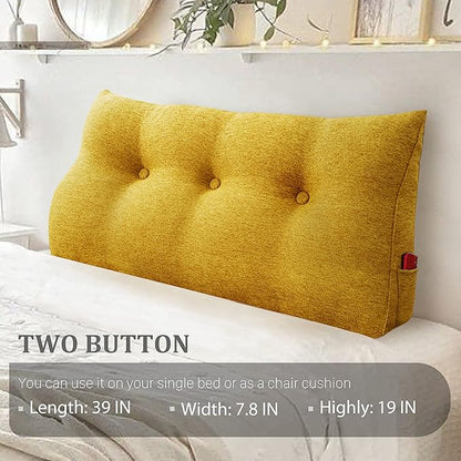 8 lbs Thickened Twin Headboard Pillow Wedge College Dorm Bed Pillow for Backrest Reading Triangular Pillow with Side Pocket for Sitting in Bed, Dorm Bedding Essentials for Girls & Boys Yellow