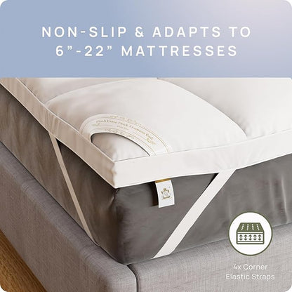 Extra Thick Fitted Mattress Topper - Queen Size | Soft & Cooling Pillow Top Mattress Pad & Protector | Bed Topper for Back Pain, Straps Stretch 6" to 22" Deep