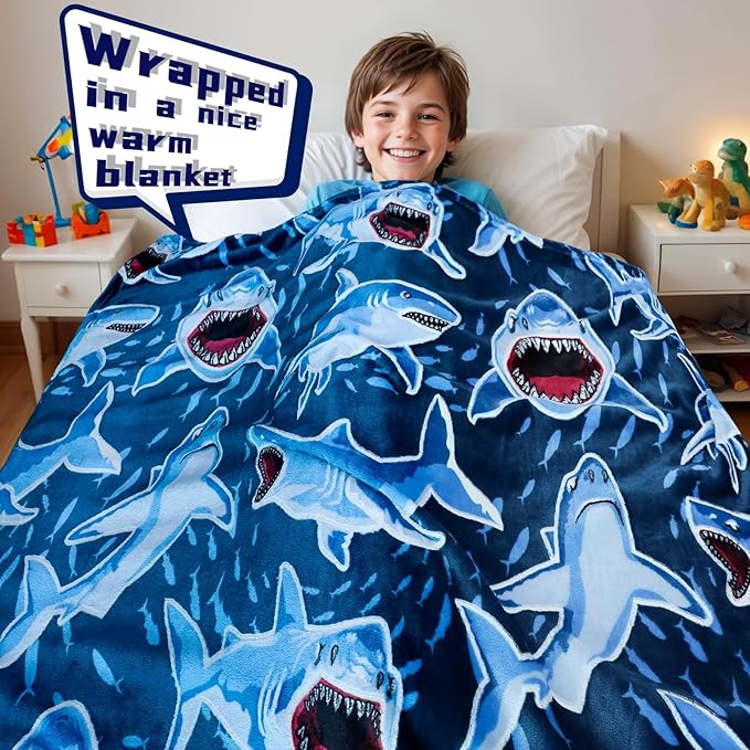 BORORO Twin Size Shark Blanket for Couch & Bed - Glow in The Dark Blankets for Boys, Ocean Gifts for Boys Girls 2-16, Soft Large Sea Creature Fleece Plush Bedding for Bedroom Decor, 60"x80"