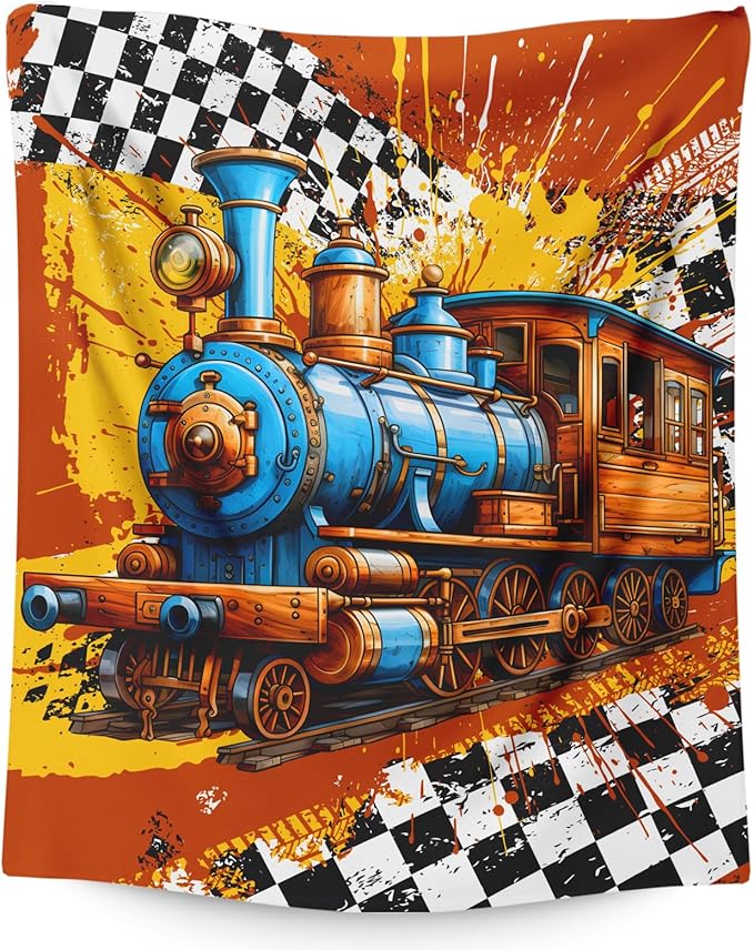 Boys Blanket Gifts Train Blankets for Kids Toddlers Boys - 30" x 40" Cute Car Themed Soft Lightweight Flannel Throws for Couch, Sofa, Bed, Office, Travel