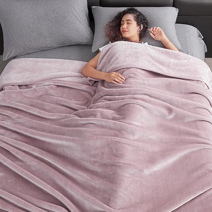 Mellowdy Extra Thick Hearty Plush Flannel Blanket (Cameo Pink, 90x90) - 500GSM King Size Warm Blanket for Winter, Fall | Soft, Fluffy, Cuddly, Perfect for Bed, Oversized Throw for Couch, Sofa