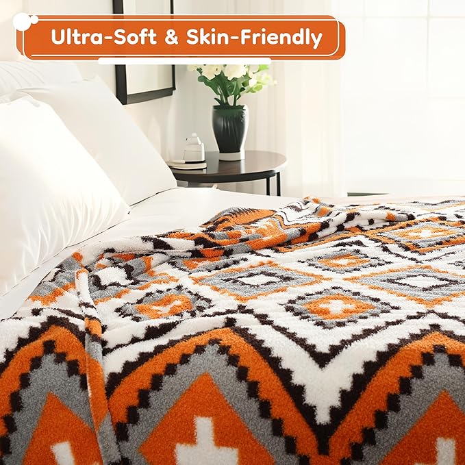 Electric Heated Throw Blanket 50"x60" - Bohemian Design with Plush Sherpa, 4 Heat Settings, 3-Hour Auto-Off, Machine Washable, for Couches and Beds, Diamond