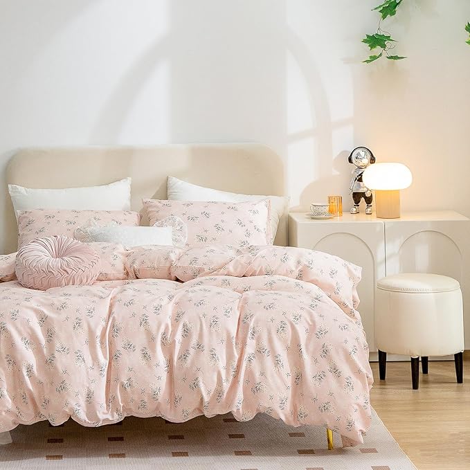 Jane yre Duvet Cover King Floral Brushed Microfiber 3 Pieces Bedding Set Garden Style Flower Pattern with Zipper Closure, Soft Breathable Comfy