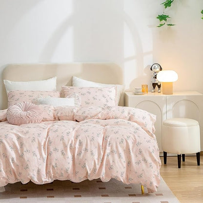 Jane yre Duvet Cover King Floral Brushed Microfiber 3 Pieces Bedding Set Garden Style Flower Pattern with Zipper Closure, Soft Breathable Comfy