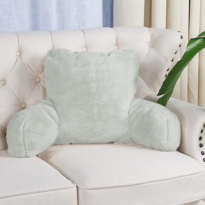 Home Soft Things Fox Faux Fur Bedrest Reading Pillow with Handle and Side Pocket, Backrest Armrest Pillow Back Support for Sitting up in Bed, 20" x 18" x 17", Moonstruck