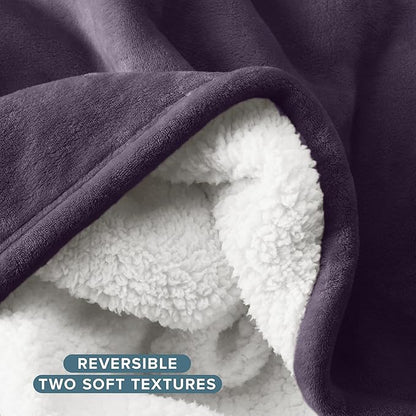 Bare Home Sherpa Fleece Blanket - Full/Queen Size - Blanket for Bed, Sofa, and Couch - Warm & Lightweight - Fluffy & Soft - Reversible (Full/Queen, Eggplant)