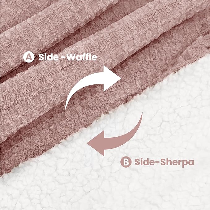 Heated Blanket Electric Throw Waffle, 50x60 Inches Sherpa Fleece Fast Heating Blanket 6 Heating Levels & 4 Hours Auto Off ETL Certification, Pink Throw