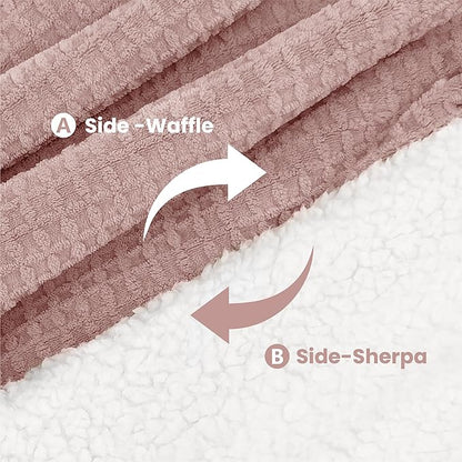 Heated Blanket Electric Throw Waffle, 50x60 Inches Sherpa Fleece Fast Heating Blanket 6 Heating Levels & 4 Hours Auto Off ETL Certification, Pink Throw