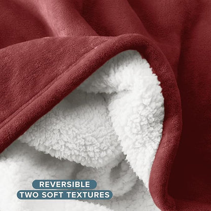 Bare Home Sherpa Fleece Blanket - Full/Queen Size - Blanket for Bed, Sofa, and Couch - Warm & Lightweight - Fluffy & Soft - Reversible (Full/Queen, Rosewood)