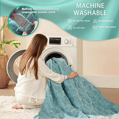 Electric Blanket, Heated Blanket with 6 Heat Levels & 10 Hours Auto Off, Soft Checked Flannel Fast Heating Blanket with ETL & FCC Certification (Green, 62"X84")