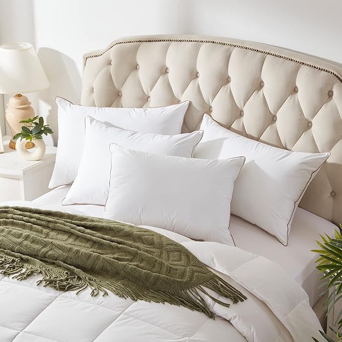 puredown® Goose Feather Down Pillows King Size Set of 2, Soft Fluffy Bed Pillow for Sleeping with 100% Cotton Cover, Medium Firm Luxury Hotel Collection Pillow for Back, Stomach or Side Sleeper