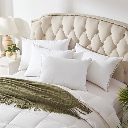 puredown® Goose Feather Down Pillows King Size Set of 2, Soft Fluffy Bed Pillow for Sleeping with 100% Cotton Cover, Medium Firm Luxury Hotel Collection Pillow for Back, Stomach or Side Sleeper