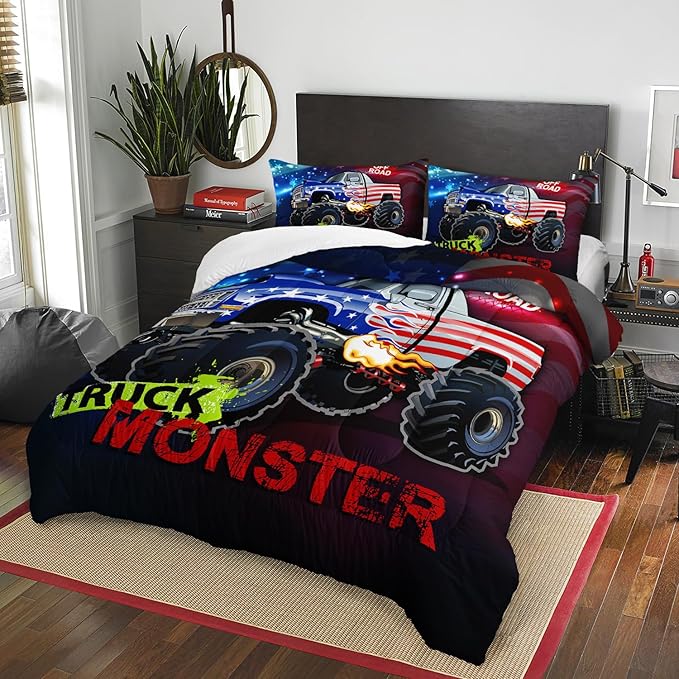 AILONEN Sport Car Comforter Set Twin Size, Extreme Sports American Flag Bedding Set for Boys Kids Teens,Race Sports Car Bed in a Bag 3Pcs,1 Quilt and 2 Pillowcases,Soft Microfiber