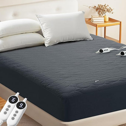 MASVIS Heated Mattress Pad California King Size - Dual Control, 6 Heat Settings & 10-Hour Auto Off, Quilted Electric Bed Cover, Bed Warmer with Deep Pocket Fast Heating Machine Washable,Grey,72"x84"