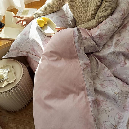 AOJIM Pink Kids Adults Duvet Cover Set with Gardenia Patterns, Soft Comfy 100% Cotton Comforter Cover Set 3pcs, 1 AB Sided Quilt Cover Full Size and 2 Matching Pillowcases for Room Decor, No Quilt