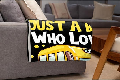 Khumbhira Funny Yellow School Bus Blanket Just A Boy Who Loves Buses Blanket for Boys Kids Warm Plush Lightweight School Buses Throw Blanket for Couch Sofa Bed All Season Use 30"x40"-XS
