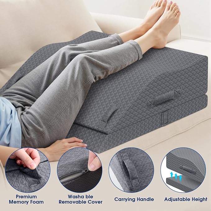 Elevation Pillows for Leg After Surgery, Memory Foam Adjustable Wedge Pillow for Injury or Rest, Ankle Pillow for Sleeping Blood Circulation Grey/Double Leg