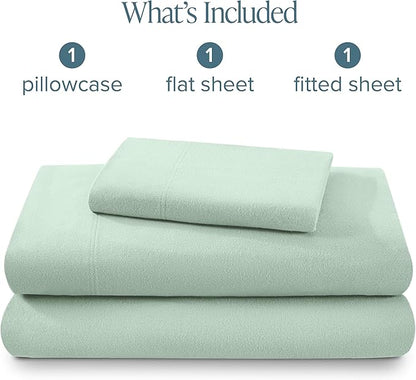 Bare Home Flannel Sheet Set 100% Cotton, Velvety Soft Heavyweight - Double Brushed Flannel - Deep Pocket (Twin XL, Mint)
