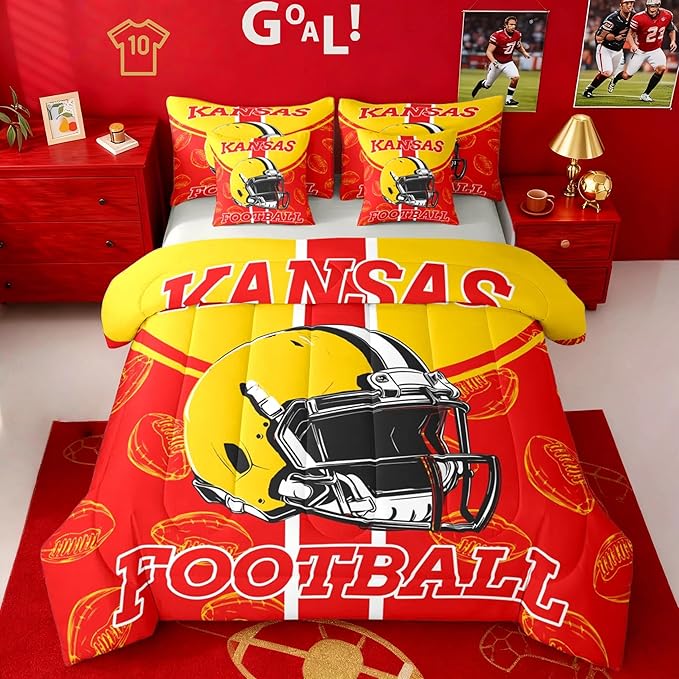 Feelyou Football King Comforter Set with Sheets for Kids Boys Girls Ball Games 7 Pieces Bedding Set Rugby Bed in a Bag City of Footballs Room Decor Rugby Sports Soft Lightweight
