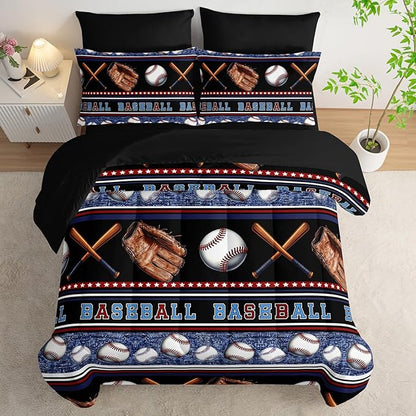 Baseball Sports Comforter 7Pcs Sneaker Baseball Gloves Bedding Set for Kid Teen Girl Boy Adult Sport Games Geometric Lines Quilt Bed Set Twin with 2 Sheets,2 Pillowcases,2 Throw Pillow Covers