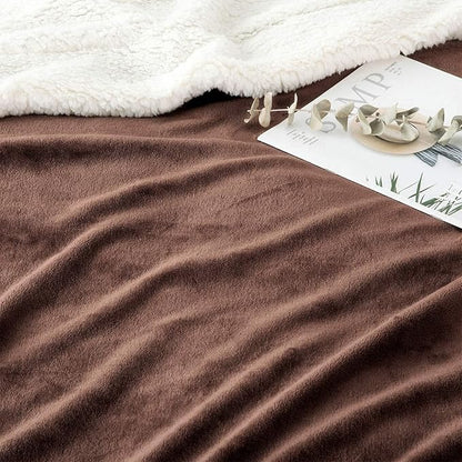 IR Imperial Rooms Coffee Sherpa Fleece Throw Blanket Twin Size for Bed - Wholesale Bulk Pack of 12 Sherpa Blankets - Soft Fluffy Throw Blankets for Hotels, Guest Bedroom, 60x80 Inches