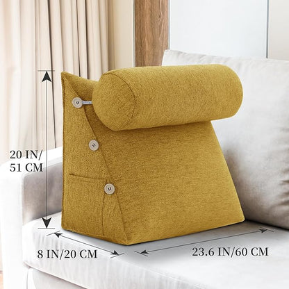 Bed Wedge Reading Pillow, Adjustable Reading Throw Cushion Triangular Pillow Wedge Couch Pillow for Lumbar Neck Back Support Pillow with Removable Linen Cover