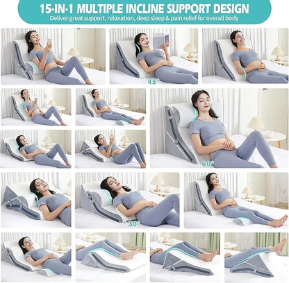Wedge Pillow for Sleeping, Orthopedic Bed Wedge Pillow Set, 15-in-1 Adjustable Memory Foam Wedge Pillows Post Surgery, 9 &16 & 20 inches Height 3-in-1 Incline Pillows Wedges for Back Pain/Acid Reflux