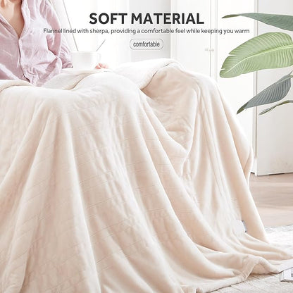 Heated Blanket Electric Throw Soft Flannel Sherpa, 6 Heat Levels Fast Heating, 2 to 10 Hours Auto-Off Detachable Controller Machine Washable, Beige 50"x60"