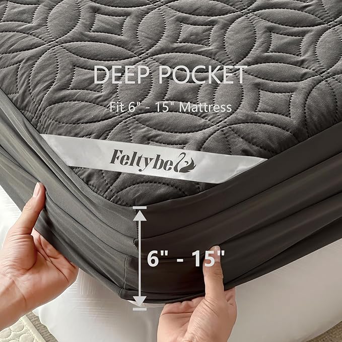 FELTYBED Twin Size 39"x75" Waterproof Mattress Protector, Soft Bed Grey Mattress Cover Twin, Breathable Mattress Pad Cover with Deep Pocket 6"- 15", Noiseless Washable