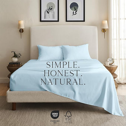 KARISSA MAE Cooling Bamboo Viscose Cal King Sheet Set | 100% Organically Grown | 18” Deep Pocket | Silky, Soft, & Hypoallergenic | with Organizer Band & Elastic Corner Straps [Coastal Blue]