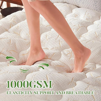 Twin Size Mattress Topper, Thick Pillow Top Mattress Pad，Up to 21 Inch Deep Pocket,Soft Breathable Mattress Pad for Back Pain, Waterproof Protector Cover(Beige)
