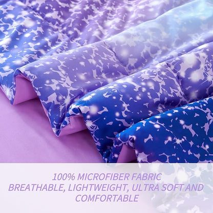RYNGHIPY 6Pcs Girls Bedding Set Full Size Purple Rainbow Comforter Set for Kids Teens Girls Glitter Bed in a Bag Lightweight Fluffy