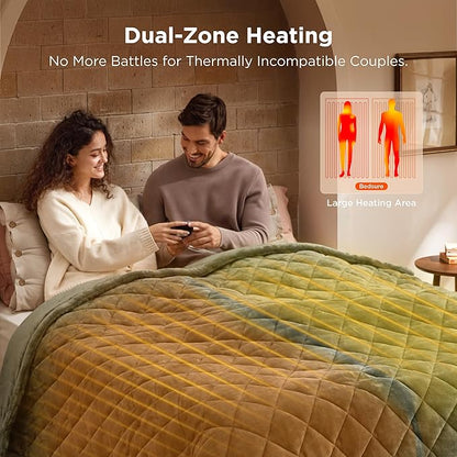 Bedsure Electric Blanket Queen Size - Dual Control Heated Weighted Blanket Queen with 10 Heat Settings, Fast Heating with 10 Time Settings (84x90 inches, Olive Green)