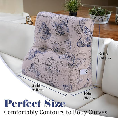 WOWMAX Curve Reading Pillow for Adult, Heighten Back Pillow for Sitting in Bed, Back Support Pillow for Couch, Chair Pillow for Back Support, 24 x 10 x 24 inch, 100% Cotton Removable Cover