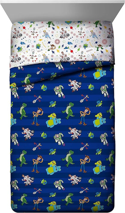 Jay Franco Disney Toy Story Buzz & Woody 4 Piece Twin Bed Set - Includes Reversible Comforter & Sheet Set - Super Soft Fade Resistant Microfiber - (Official Disney Product)