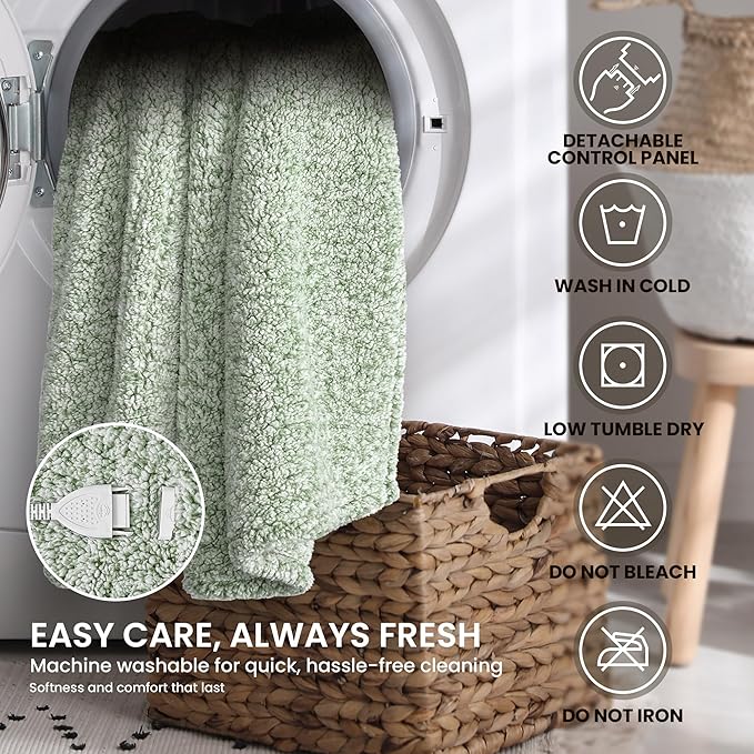 Heated Blanket Electric Blanket Full - Fast Heating Blanket Throw Double Sided Sherpa Ultra Soft Cozy with 10 Heating Levels & 2-10 Hours Auto Off, Mashine Washable, 72 x 84 Inches, Sage