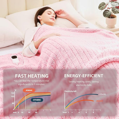 Heated Electric Blanket Full Size - 72"x84" Flannel Heating Blanket with 10 Heating Levels & 5 Time Settings Over-Heat Protection, Winter Warmer for Adults with ETL Certification（Pink）
